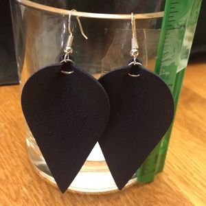 Faux leather one side navy blue color earrings